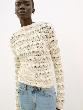 Zara Cream Open-Knit Crochet Sweater
